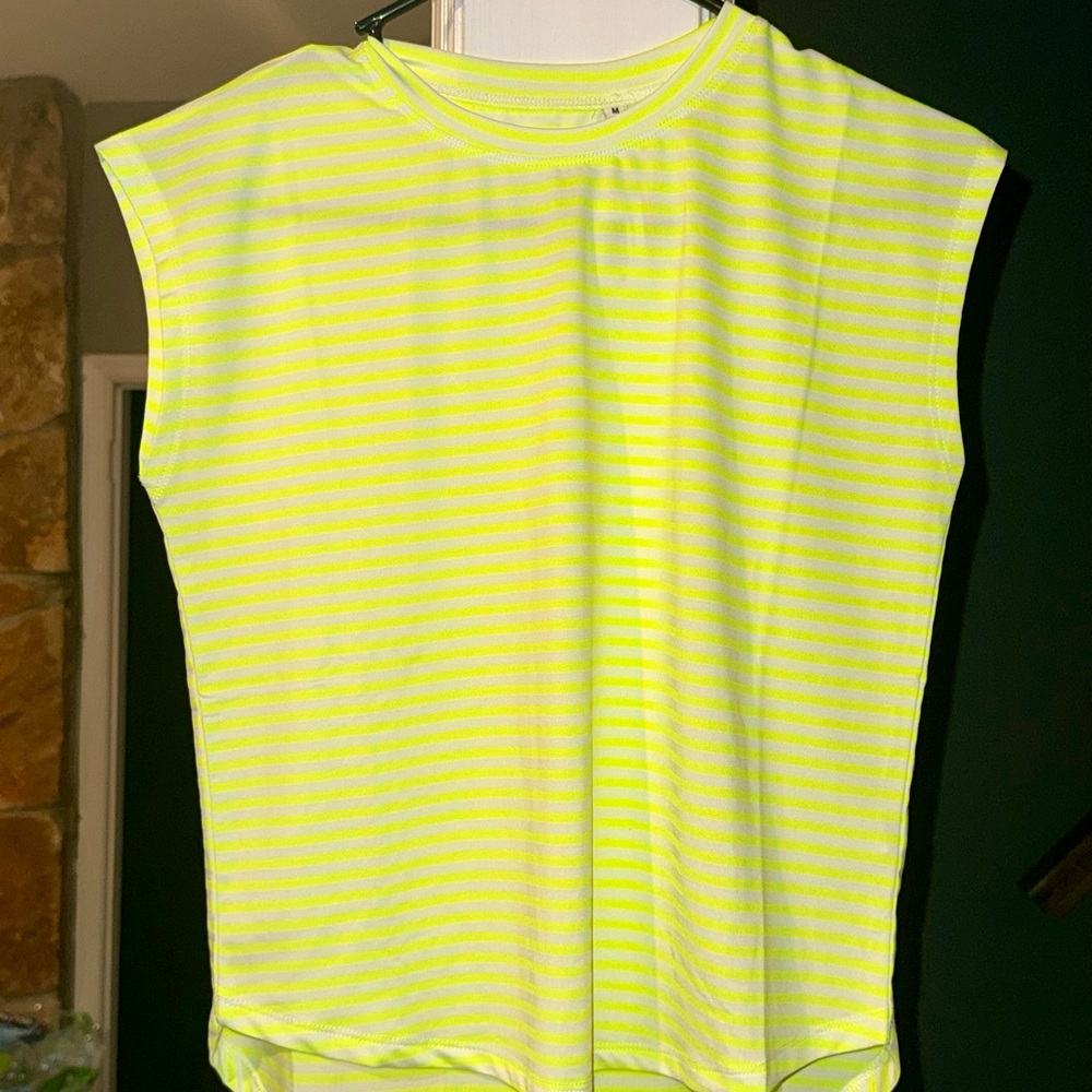 NWT Kidpik Neon Yellow Stripe Top Size M (10) Girls Sleeveless Hi-Low Shirt
